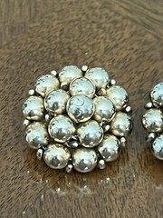 Vintage Marvella Earrings Gold Tone Round Beaded Cluster Clip Ons Signed!