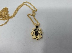 Vintage Gold Tone Red Ruby Cubic Zirconia Pendant Necklace