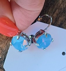 Vintage Sparkling Blue Glass Dangle Silvertone Leverback Earrings