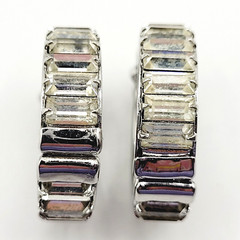 Clear Baguette Sparkly Rhinestone Hinged Clip On Small Hoop Vintage Earrings