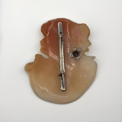Antique Edwardian 14K Gold Diamond Cameo Brooch Frameless Lady Portrait Diamond