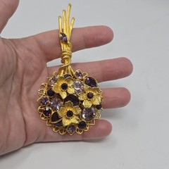 Signed RJ Graziano Purple Rhinestone Floral Bouquet Brooch