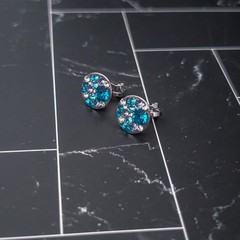 Vintage Clip On Earrings Silver Tone with Blue, Clear and Purple Gems 0.5″