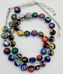 VTG Artisan Necklace Sterling Silver & Millefiori Venetian Murano Glass Bead 22″
