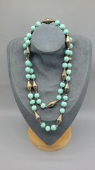 vintage carol Dauplaise silver tone turquoise color round beaded necklace N1D