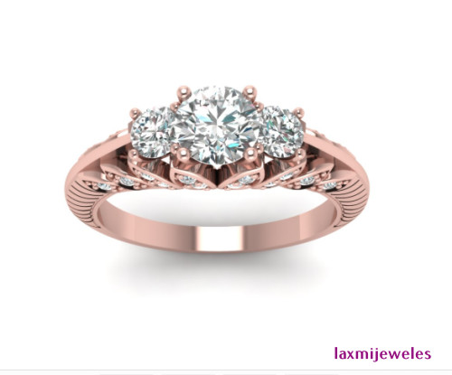 3Ct Lab-Created Diamond Ring Set 3-Stone Rose Gold FN Antique Art Deco Filigree