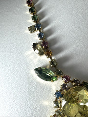 Vintage Weiss? Stunning Runway Necklace Gorgeous Colors Large Rhinestones Dangle