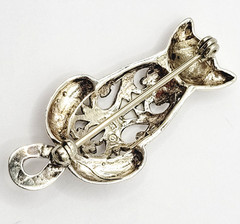 Cat Kitty Kitten Open Filigree Sterling Silver 925 Jezlaine Vintage Brooch Pin