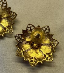 Vintage 90’s Avon Gold Tone Black Floral Pierced Earrings Rhinestones