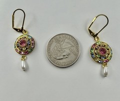 Vintage Upcycled Made with Pastel Swarovski Crystals Goldtone Leverback Earrings