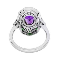 Art Deco Style Lab Created Diamond Amethyst Emerald Ring 14k White Gold Finish