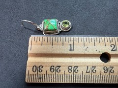 4.98g Vintage Sterling Silver 925 Green Inlay Drop Dangle Earrings Retro M