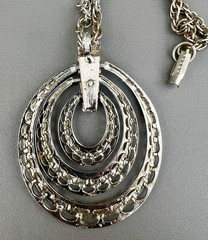Vintage MCM Silver Tone Necklace Multi Oval Openwork Pendant 23”