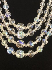 VTG. CLEAR AURORA BOREALIS FACETED BEAD 4 STRAND NECKLACE CHOKER RHINESTONE CLAS