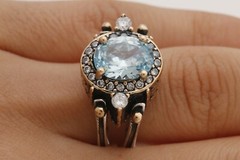 Turkish Reversible Oval London Blue and White Topaz 925 Sterling Silver Ring