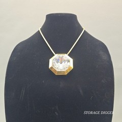 VTG Lanvin Paris Swarovski Crystal Pendant Necklace Gold-Tone Snake Chain 18″