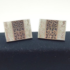 SWANK Vintage 1970 to 80s Silver Tone Textured Finish Filigree Center Cufflinks