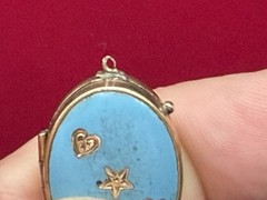 Antique Victorian Blue Robins Egg Enamel Hearts & Star Gold Filled Locket