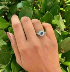 Art Deco Style Simulated Blue Sapphire Cocktail Anniversary Ring In 925 Silver