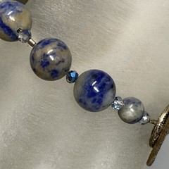 Gemstone Bracelet Blue Gray Marble Stone Peace Tag Toggle Healing Chakra Boho