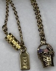 1928 Brand Enamel Necklace Dainty Flower Basket Gold Tone Chain Barrel Clasp