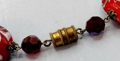 Vtg Venetian Murano Red Art Glass w.Aventurine Beads Necklace 17 In