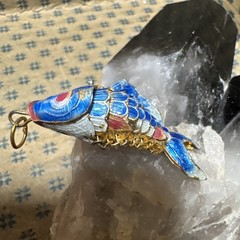 Vintage Koi Fish Cloisonne Blue White Pink Articulated Enamel Ornament Pendant