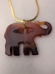 Glass Elephant Pendant And 18 Inch 2.5 mm Herringbone Chain Vintage