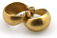 Vintage gold tone Satin finish medium wide hoop Monet push back clip on earrings