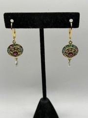 Vintage Upcycled Made with Pastel Swarovski Crystals Goldtone Leverback Earrings