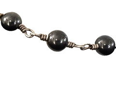 Vintage Sterling Silver 925 5MM Gray HEMATITE BEAD Link Bracelet 7.25″ L – 8.4G