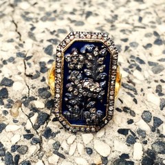 1.35Ctw Genuine Old Mine Rose Cut Diamond Enamel Victorian Silver Ring Jewelry
