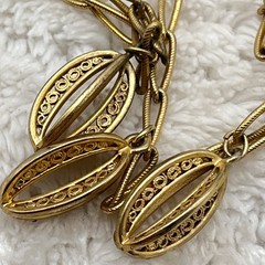 Vintage Filigree Cage Pendant Necklace Gold Tone Flapper Length 48″