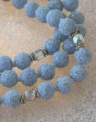 Vintage Marked Japan Necklace Acrylic Sugar Beads Frosted Blue Aurora 3 Strand