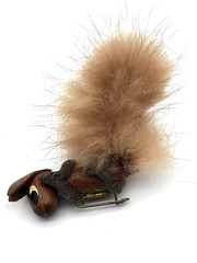 Vintage Wood, Leather, Felt & Fur Hand Painted Face Squirrel Pin