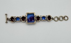 Vintage 925 Sterling Silver Faceted Glass Bracelet 91g Signed / Tested