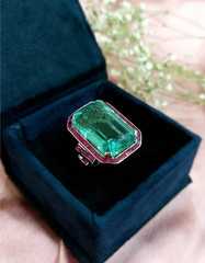 7Ct Vintage Art Deco Style Aquamarine & Ruby Anniversary 14K White Gold FN Ring