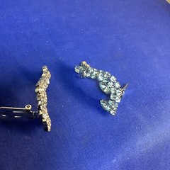 Estate UP THE EAR CLIMBER Prong Set Rhinestone Clip Earrings Wedding Bride E22