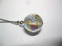 Vintage Atlas Crystal Faceted Ball Pendant Necklace Sterling Necklace