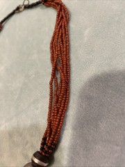 Vintage Handmade Statement Tribal Necklace with Wood, Metal & Red Beads 18”