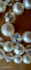 Vintage 3 Strand Necklace Faux Pearls Crystals Marked LAGUNA