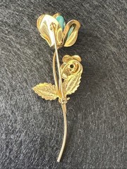 VTG 1960s Teal Blue Enamel Two-Flower Brooch Gold Tone Mid-Century