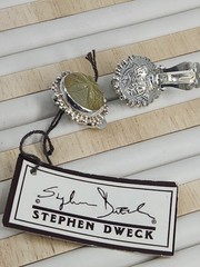 Vintage Stephen Dweck Sterling Silver Carved Prehnite Clip-On Earrings NOS Rare