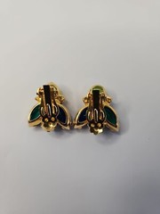 VTG Juliana Brooch & Clip on Earrings Green Blue Rhinestones Goldtone