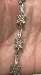 Vintage LD 925 Sterling Silver Crystal Floral Link Necklace 18” Bridal Wedding