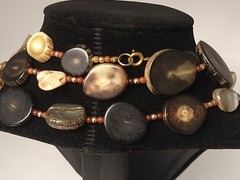 Vintage 1960″s Horn Mother of Pearl Abalone Bead Necklace 50″ Hobo Mid Century