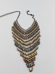 ZAR Vintage Cascading Layered Gold and Silver Tone Beads Mesh Statement Necklace