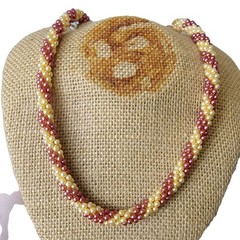 Vintage 60s Beaded Necklace Women Jewelry Gold Pink Peach Beads Formal 17 inch