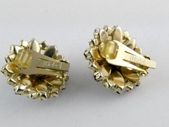 Vintage Hobe Red and White Clear Rhinestone Clip on Earrings 7/8 Inch Diameter