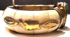 4 vintage India bone horn brass clamper medallion cab gem elephant bracelets